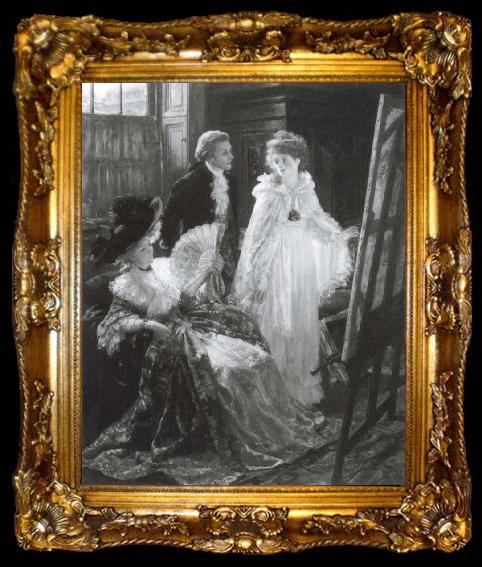 framed  Margaret Isabel Dicksee Miss Angel-Angelika Kauffmann besucht,von Lady Wentworth eingefuhrt,Joshua Reynolds-Atelier, ta009-2